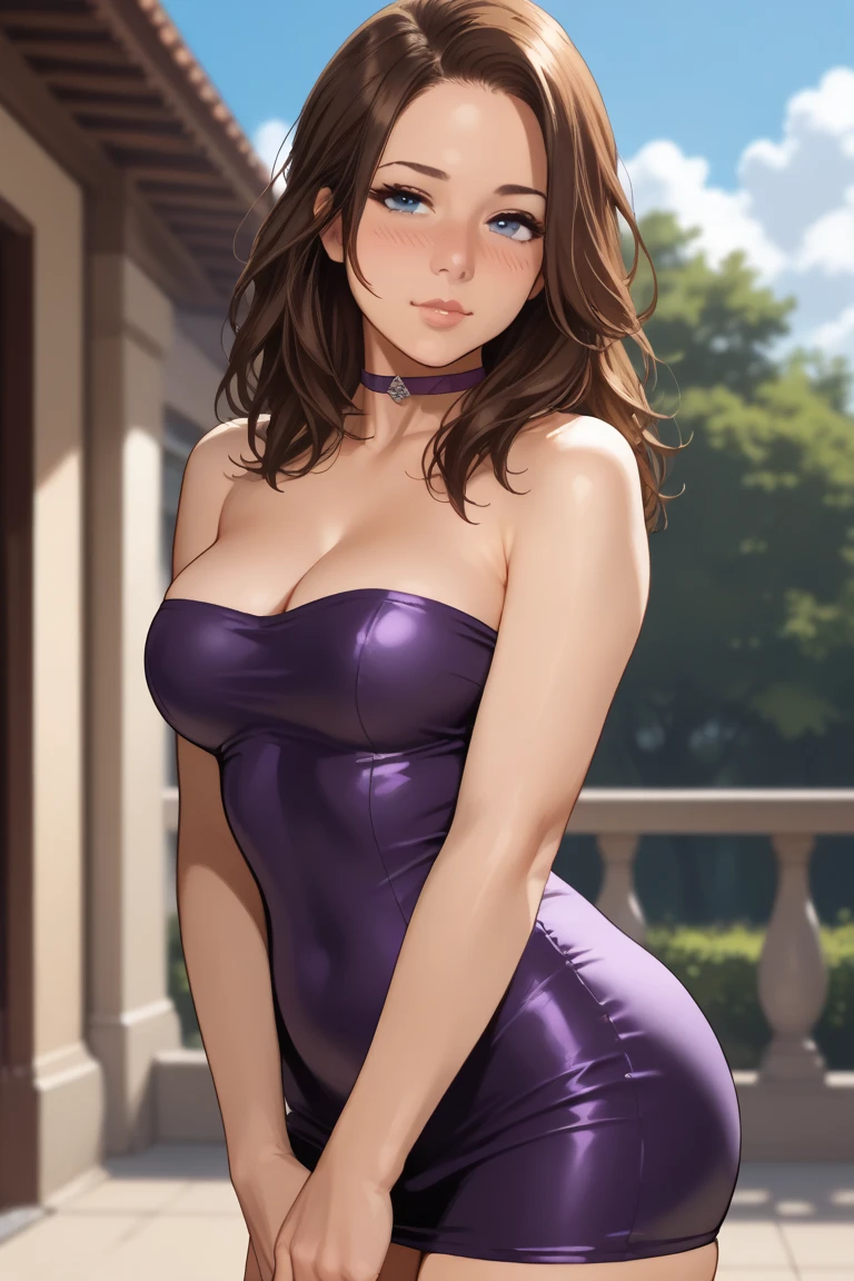 (high quality, 8k, 4K, high contrast, artwork:1.2, high quality, best aesthetics), (dynamic angle), ((1 woman)), (mature, erotic and sensual body), (super detailed, detailed face, detailed eyes, detailed mouth, perfect breast shape, wide thighs), (Caucasian white skin), (long, wavy red hair with small bangs), (light green eyes), (seductive and passionate facial expression), (standing erect and centered while looking directly at the viewer), (white dress shirt, black tie, short black skirt and long white socks with two black stripes at the tip of each sock), (empty classroom in the background with messy desks and a green blackboard with things written in chalk)