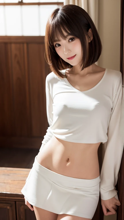Beautiful and realistic pictures , 8k images、((high resolution、Actually, (( big breasts:1.2)) , ((Slim white long-sleeved shirt)) , ((A small smile is very charming..)) , ((not wearing underwear)) ,(( see through)) , ((short golden hair)) , (( Big butt )),Looking at the camera,(thin black short skirt),(park location),(Wide neckline showing breast cleavage),(The nipples are small.)