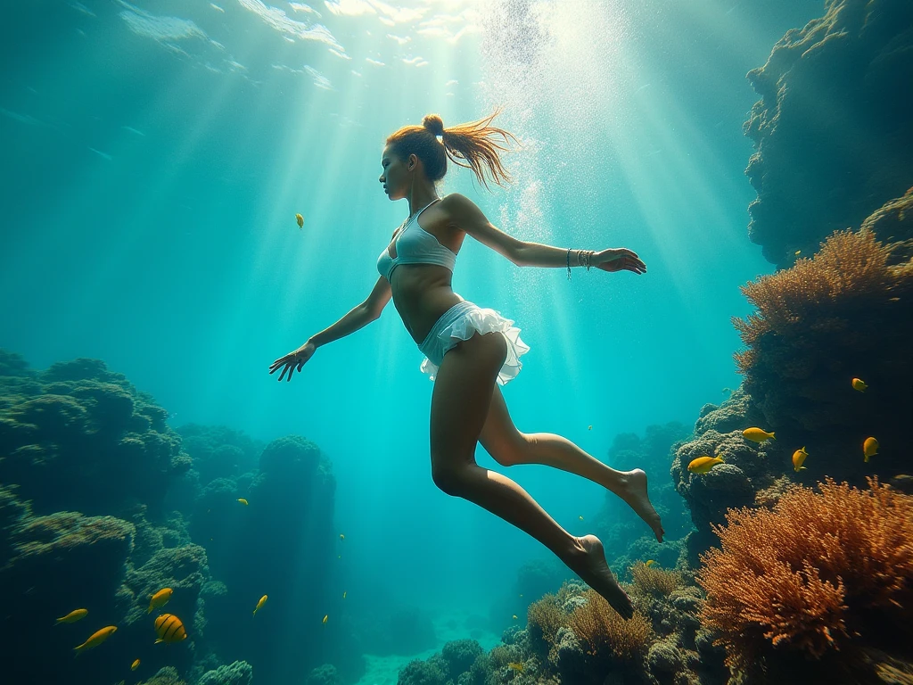 Woman in bikini with scarf underwater