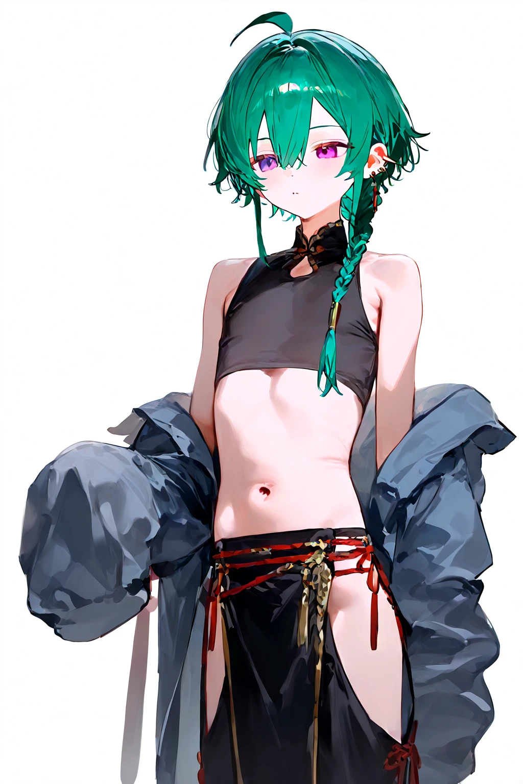 camiseta preta, shortinho, cabelo solto e longo, corpo inteiro, peito grande, 16 anos, fren, kenshin_armed