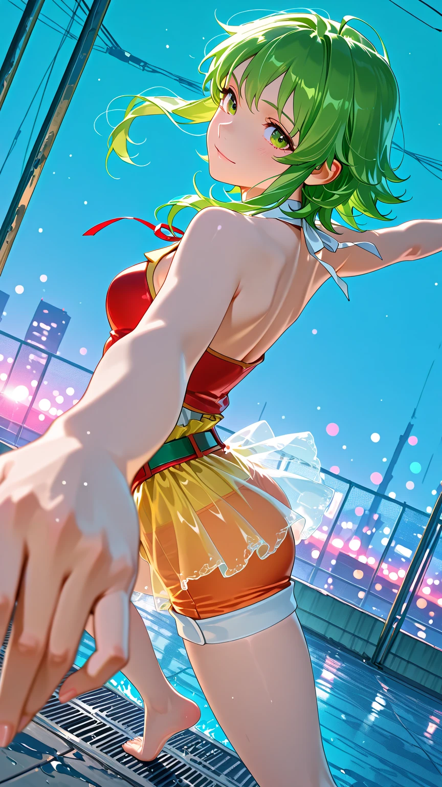 Izuku midoriya female from my Hero academia in cheerleader outfit with ultra short skirt showing half of her huge butt while dripping drops of semen 