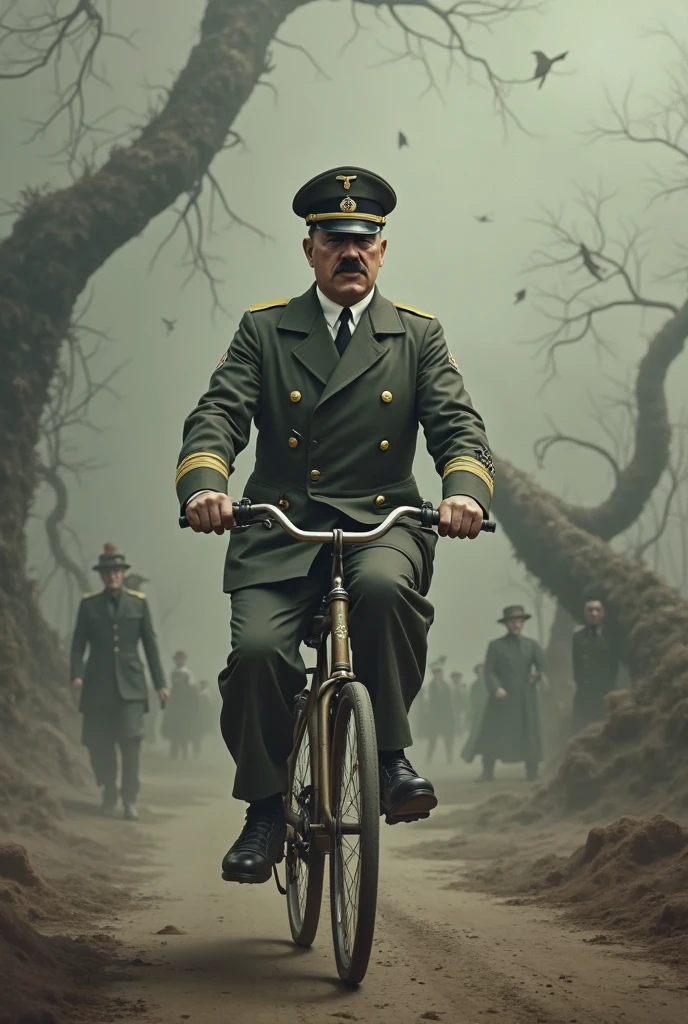 Hitler Riding Bike Adolf Hitler rides a small bike - SeaArt AI
