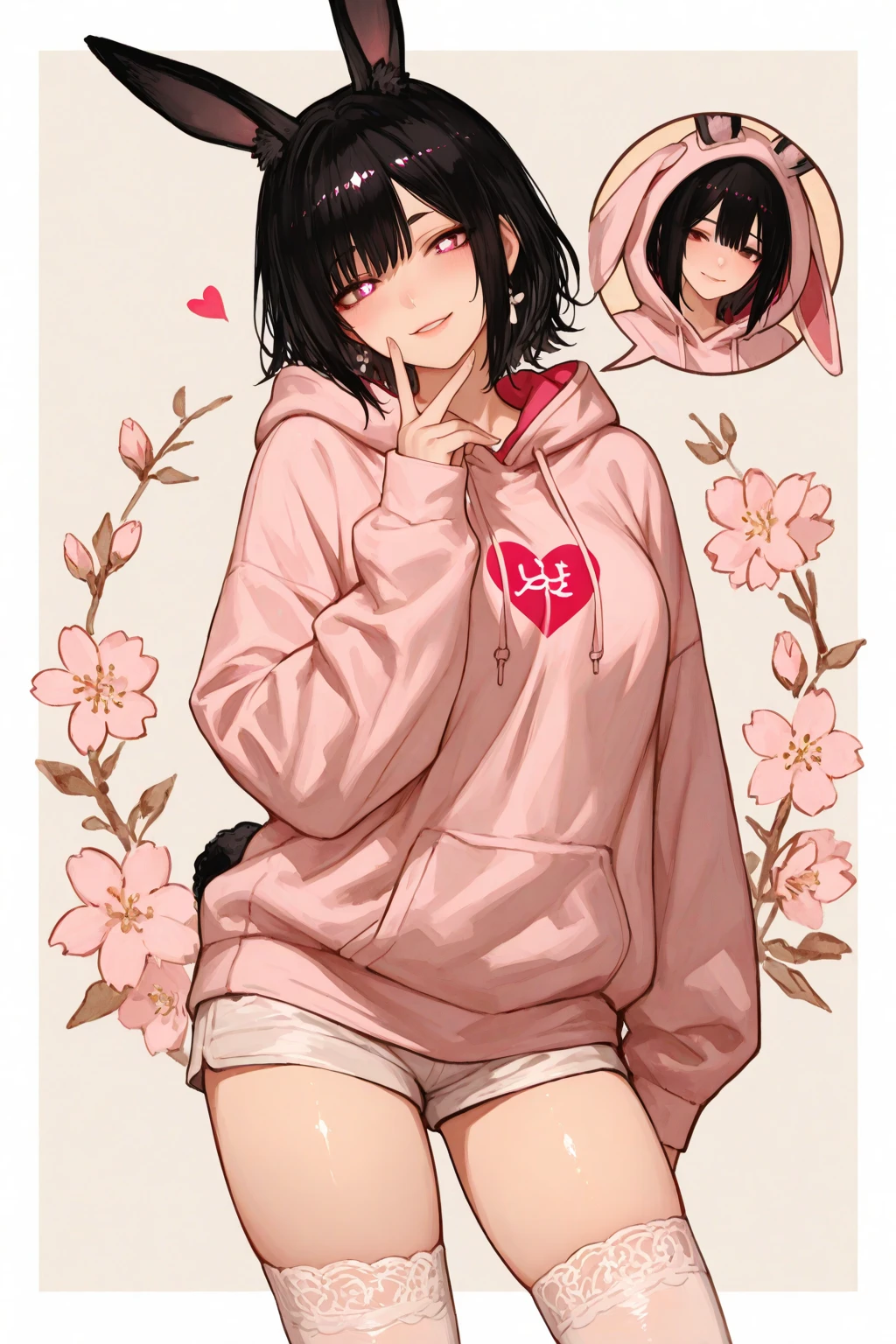 missionary, sex, vaginal, 1girl, 1boy, penis, lying, white t-shirt, bottomless, medium hair,( two-tone hair ), uncensored, spoken hearts, smile, closed mouth, blush,
