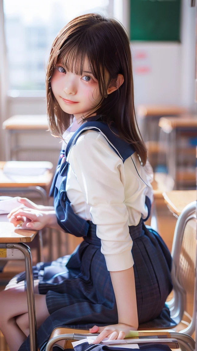 Tabletop, highest quality, Japanese Girls,1 girl, 8k, RAW Photos, highest quality, Tabletop, Highly detailed RAW color photos, professional photos, (Realistic, Realistic:1.37), (Highly detailed skin:1.2), Ultra-high resolution, (Lenz 50mm), (f/1.2),Exquisitely drawn eyes,
1 girl , beautiful face, cute,(smile:1.05),(18-year-old, Small breasts,Straight hair, (short hair), black eye, white and fine skin,Small Mouth,(leaning forward:1.3),(The to the FW:1.1)、Japanese Idol、Nogizaka Idol、(Tabletop, highest quality:1.3), (Ultra-detailed 8k CG:1.2), (超Realistic:1.35), (Realistic:1.45), (Realistic:1.4), Cowboy Shot,From above、High angle、
1人の美しいJapanese Girls, 18-year-old, Supermodel, Japanese Idols, __Performance__, Small breasts, (school uniform:1.4), (Spread your legs:1.2),
(School classroom background:1.1),Twin tails、Her dress is unbuttoned, Knee-high socks、profile、Beautiful clavicle