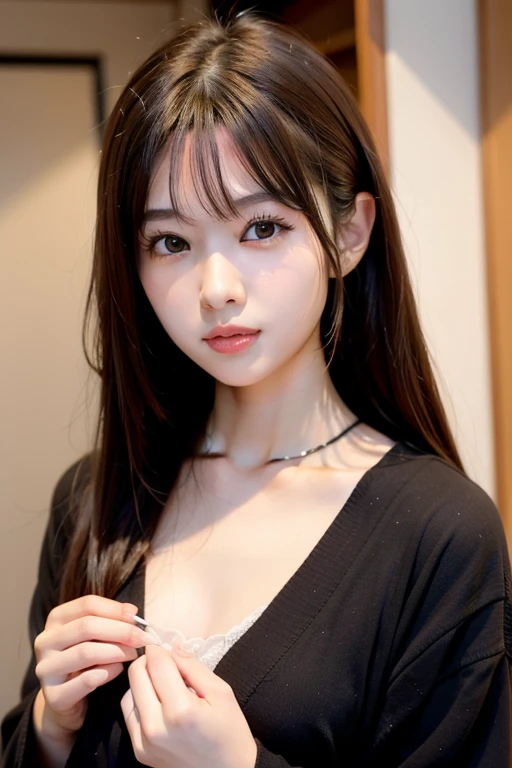 1 girl、17 year old female、cute、((Small breasts))、(((Long white hair)))、((Completely naked))、(No bra、White bathrobe） And a very slim figure,,,,,、Very thin leganicules、Earrings、Pink Lip、choker、Real、Sexual、Highest quality、Detailed face、Detailed Background、Depth of written boundary、whole body viewing angle、Get on your knees and sit on the couch、Sexual、alone、night,Highest quality、High resolution、超High resolution（Real：1.4）Detailed eyes、Gradation、Perfect anatomical figure、Woman with perfect body、Highly detailed skin、非常にDetailed face、Beautiful eyes in every detail、Background Blur