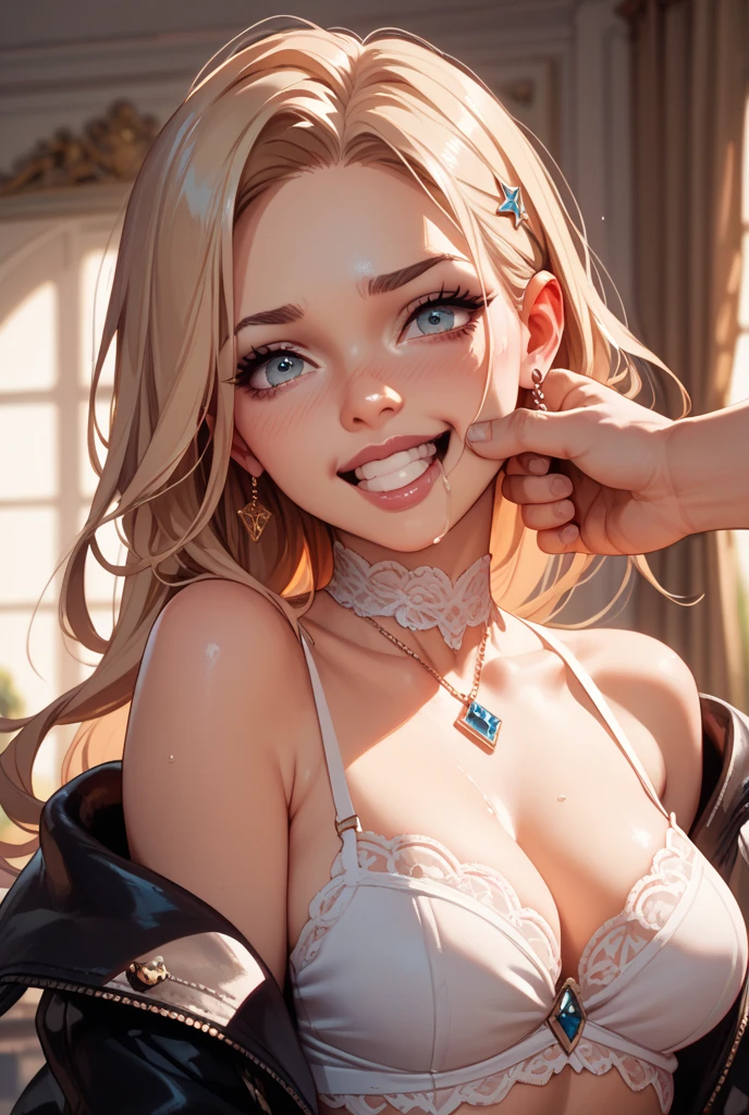 titfuck,tender gyaru,holding penis between breasts,eyelash,pov paizuri,japanese tanned gyaru,undressed tank top,bedroom,at morning,window,morning sunlight,cum on face,bukkake,hyperrealistic,look at viewer,laughing,