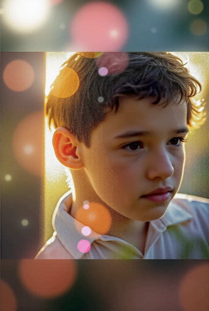 boy with balloons on yellow background , in the style of confetti-like dots, scattered composition, melancholic self-portraits, installation-based, brightly colored, matte photo, odd juxtapositions,(medium shot)