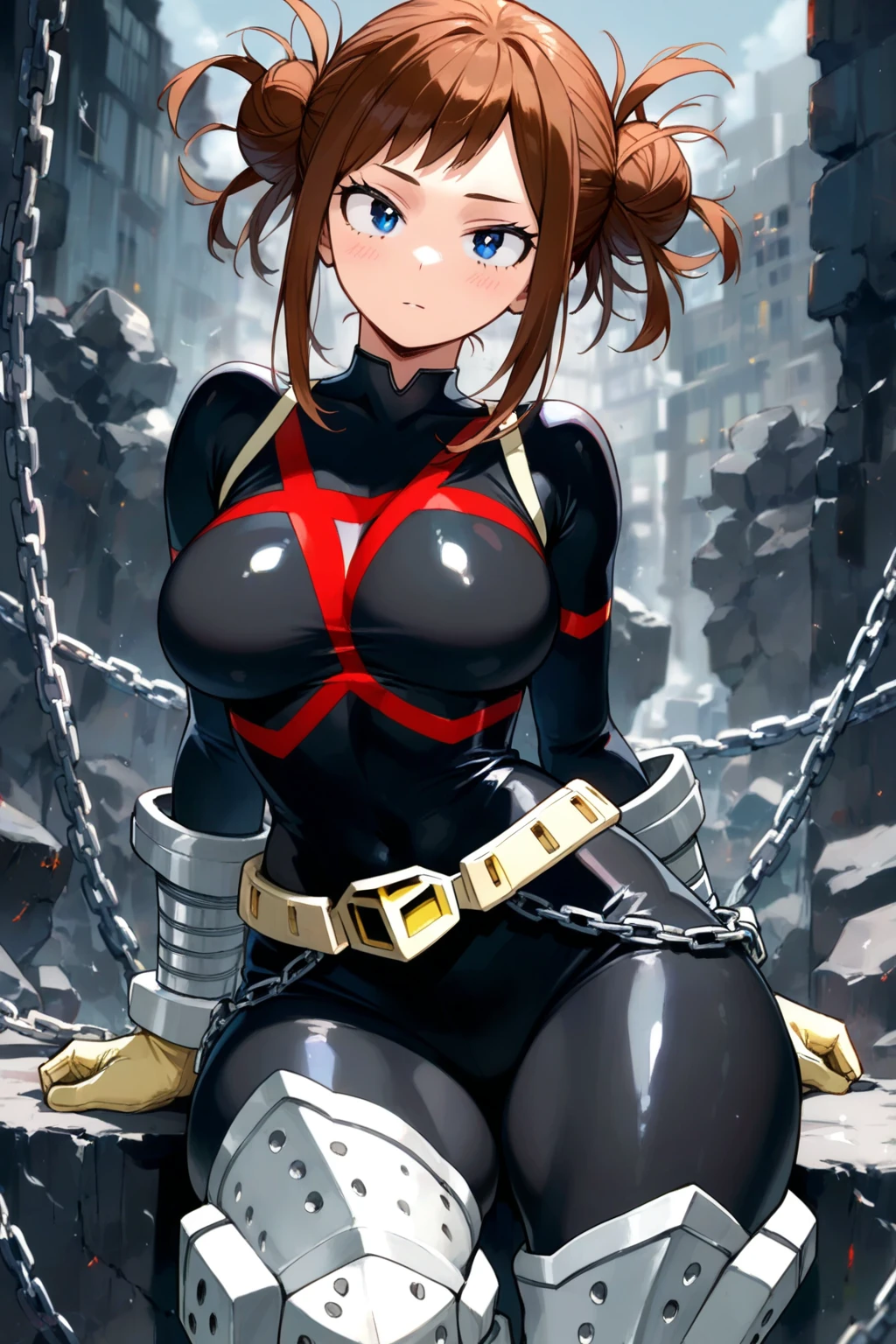 ultra-detailed, Explicit, Beautiful body, Beautiful Nose, Beautiful character design, perfect eyes, perfect face, ultra highres, 4K, beautiful legs, perfect legs, Nice hands, Perfect hand, Masterpiece, Best Quality, Highly detailed, illustration, absurdres, perfect anatomy, street fighter, doll suit, shadaloo doll, dollsuit, expressionless, blank eyes, looking at viewer, red gloves, emotionless, black latex, corrution, mind control, female combatant, full body, hypnotized, unhappy trance, full body suit, ribbed bodysuit, both arms at side, obey, perfect female body, extremely glossy latex, hypnosis, hypnoLora, empty eyes, Mind control device, poses, submissive_pose, Slave, (((all fours))), hat, necktie, belt, latex, ribbed bodysuit, thighhighs, garter belt, Fighting Stance, military, thigh boots, 1girl, hair ornaments, brown hair, short hair, brown eyes (((pixel-perfect, detail-perfect))), solo, 1girl, Mirai Kasuga, MILLION LIVE!, collar