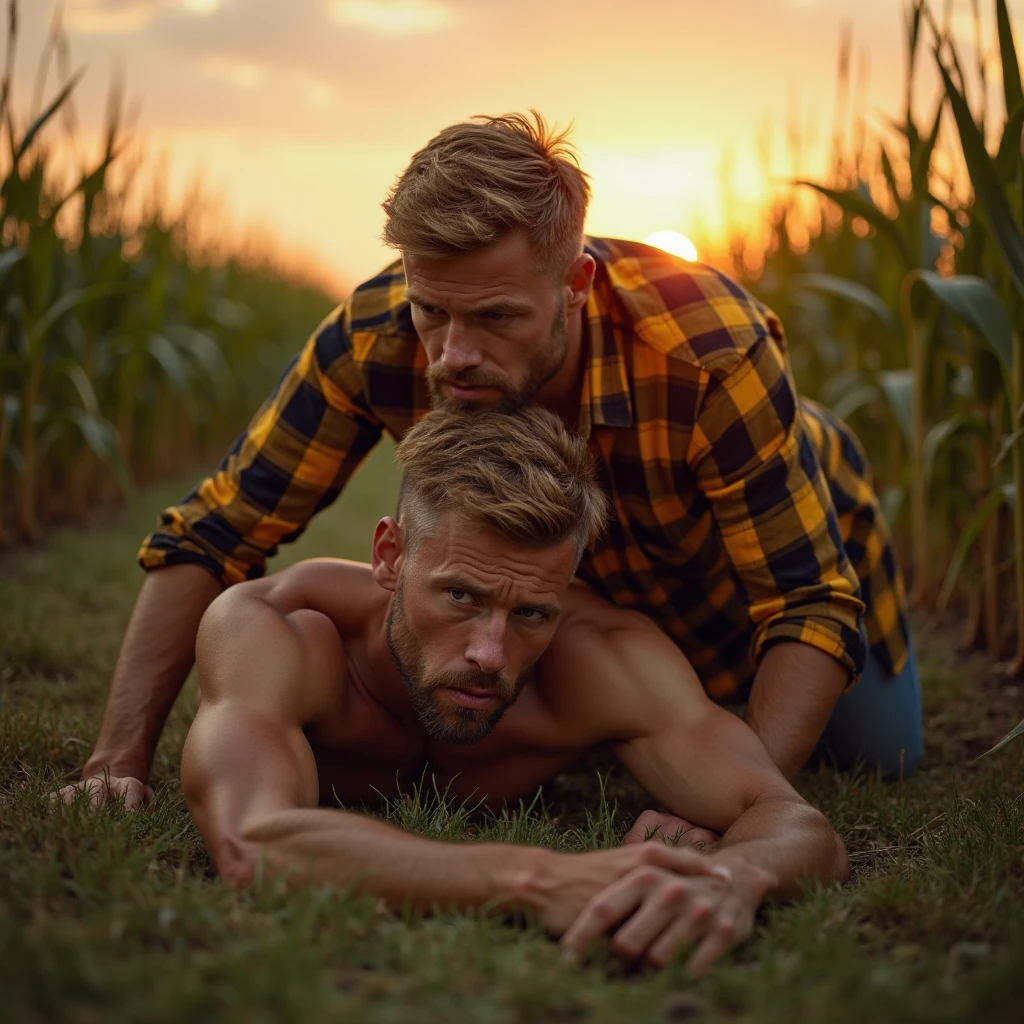Two middle-aged men in underwear were kissing.，Enjoy with，Ashamed of being photographed by onlookers，pubic hair showing through，The hair is exceptionally short.，Authentic texture，Ultra-high image quality，detaild，Asian Faces，Interesting meat man, In the middle of the picture of hunky, musculine, beefy, 40-year-old man ，athletic, A muscular man, some body hair, Wet pubic hair，sweaty，soggy， musculine, Muscle body, Hairy chest and hairy body, wearing nothing completely naked, exposing dick，painting of a woman holding a bouquet of sunflowers in front of a golden background, hyperrealistic art nouveau, chie yoshii, andrey remnev, by Yamagata Hiro, mucha klimt and tom bagshaw, inspired by J. C. Leyendecker, inspired by J.C. Leyendecker, inspired by James C. Christensen