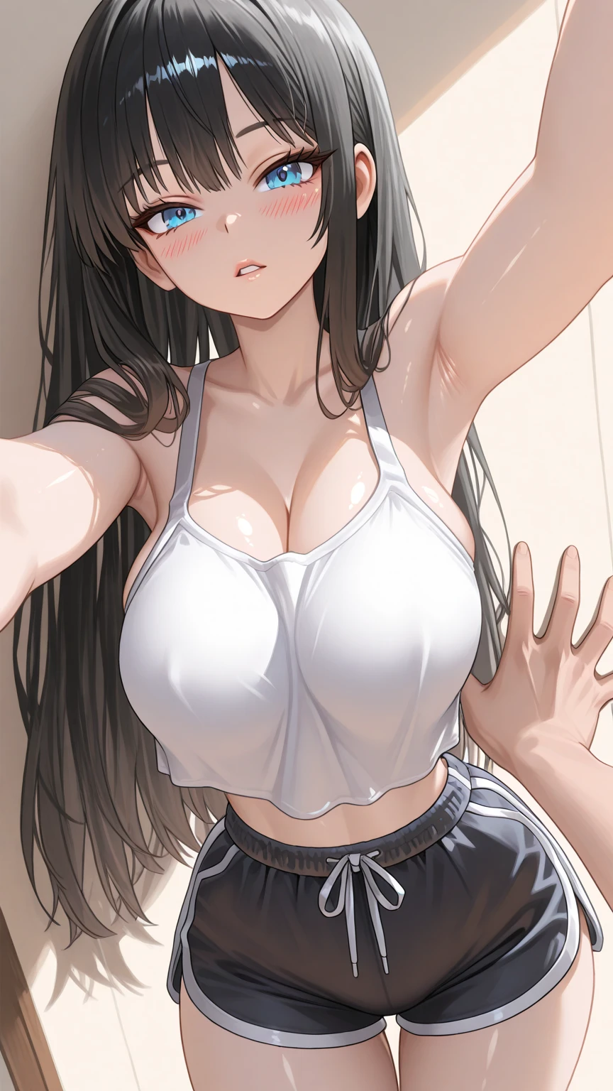 [1girl, nakano azusa, K-On!, Black Hair], (goblin slayer!), (throw_hand, pink vibrator remote switch in throw_hand, throw:1.2), Highest quality, Super detailed, masterpiece, Ultra-high resolution, 8K, Ridiculous, Cowboy Shooting, Blurred, Focus on the girl, Embarrassing, blush, Lovely, Open your mouth, What saliva leaves behind, Wet skirt hem, (Sticky panties:1.1), Bulging of the vibrator cord, Vibrator with Garters, (cleavage), Classroom Background, The skirt is accidentally exposed,(large breasts), (crop top navel), (waist line), Accidentally exposed panties