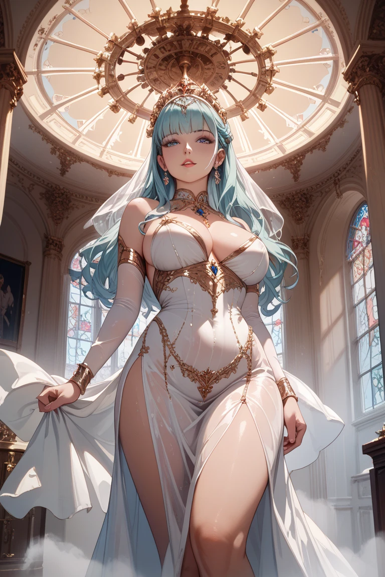((anime artstyle)),(Masterpiece),(Best Quality), (Super Detail),((Very Delicate and Beautiful)),(moe anime art style:1.3),1 girl,((full body portrait)),standing in palace of versailles,((solo)),cute,kawaii,digital art,(((1 princess in gorgeous princess rococo ballgown with voluminous full length hoop skirt))),((crinoline)),long train,((beautiful embroidery and jeweled)),voluminous frills,See-through,(gorgeous embroidery and beautiful lace),(((gigantic tits,skindentation,cleavage))),((large amount of straight hair,extremely voluminous Hair,Very Long Straight Hair)),((finely detailed face and eyes)),clear pupil,extremely gorgeousfull hair ornament,(bling-bling jeweled extremely gorgeousfull tiara),(bling-bling gorgeous gemstone jewelry),long veil,(beautiful background),full body,((gorgeous princess rococo ballgown with voluminous full length hoop skirt))
