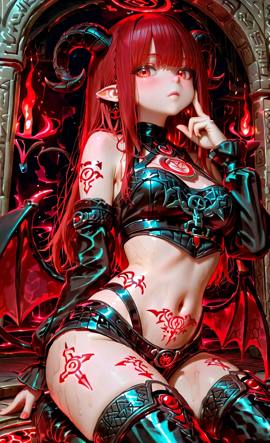 (paper-cut craft:1.2), red fairy girl demon sitting in a with red liquid, nice detailed digital art, closeup, amazing body, detailed