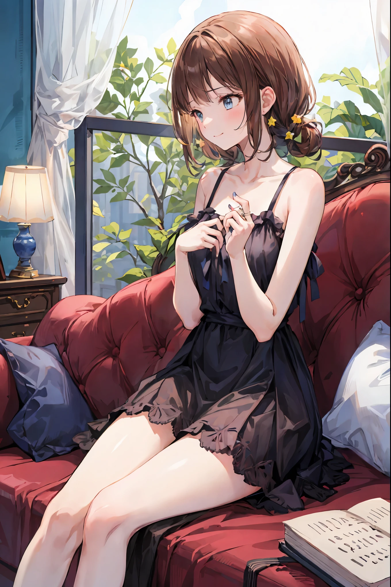 (Best Quality, Masterpiece, High Resolution 4k, Intricate Details), cover for ecchi manga, loli, looking suprised, flustered, multiple views, multiple angles, multiple girls, sitting, ponytail, flat chest, stunning, cute, legs spread, multiple poses, camisole, full body