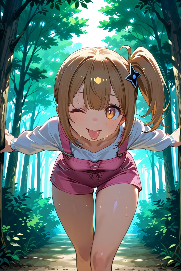 (chibi-style), an little cute elf girl, over large size t-shirts, smile