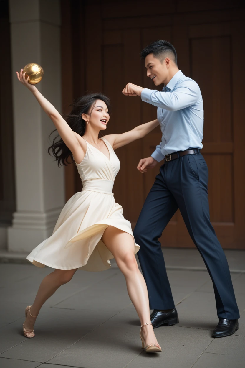 (best quality,4k,8k,highres,masterpiece:1.2),ultra-detailed,(realistic,photorealistic,photo-realistic:1.37),young couple dancing bachata,dominican flag backdrop,passionate dance,moving to the rhythm,vibrant energy,expressive body language,beautiful outfits,colorful costumes,romantic atmosphere,graceful movements,close embrace,twirling and spinning,precise footwork,synchronized steps,smiles and laughter,joyful expressions,exquisite details,fine facial features,detailed eyes,detailed lips,stunning dance poses,elegance and passion,capture the intimacy and connection,soft lighting,subtle shadows,warm color palette,dominant red and blue hues,outdoor setting,green foliage and flowers,summer evening,positive emotions,celebration of love and culture,artistic interpretation,visual storytelling.