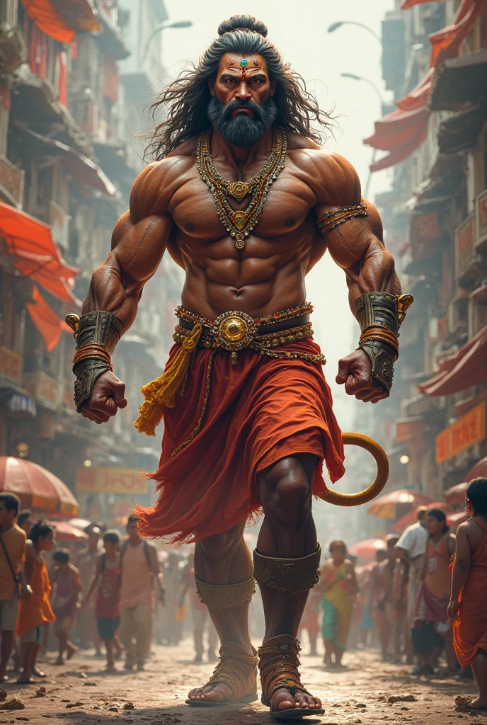 A hindu skinny bodybuilder taking ganapati murty in Muslims people darga road