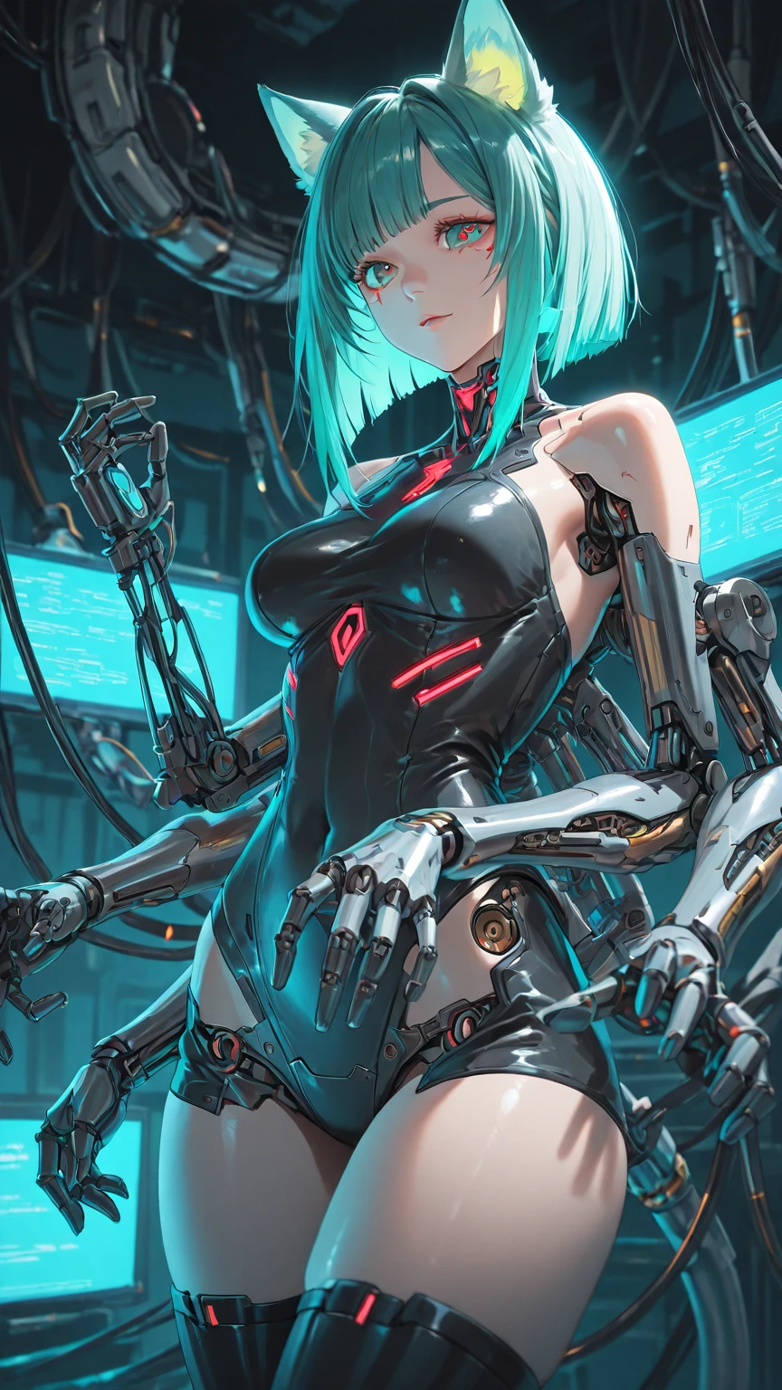 complex 3d render ultra detailed of a beautiful porcelain profile girl android face,cyborg,robotic parts,150 mm,beautiful studio soft light,rim light,vibrant details,luxurious cyberpunk crop top,hyperrealistic,anatomical,facial muscles,cable electric wires,microchip,elegant,octane render,H. R. Giger style,8k,best quality,masterpiece,illustration,extremely detailed,CG,unity,(realistic, photo-realistic:1.37),Amazing,finely detail,masterpiece,best quality,official art,absurdres,incredibly absurdres,robot,blue white neon halmet,full body,sitting,dynamic pose,wind,laboratory,binding,neon light,minimalism,dim lighting