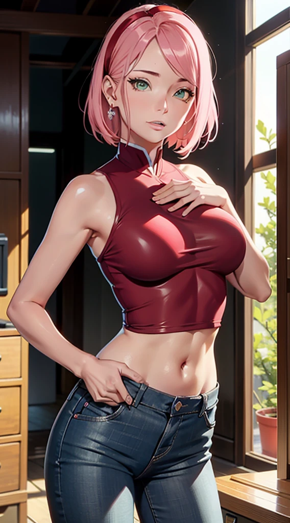 (masterpiece, highest quality, best quality, official art, beautiful and aesthetic: 1.2), (1girl), extremely detailed, (fractal art: 1.3), highest detailed, upper body focus, upper body, HDR, ), vivid visual effects, (dynamic stripes, luminous traces: 1.2), completely , abs, muscular, , . Looking at viewer, sitting at a office table, office, dominant, annoyed expression, frustrated, sitting, , boob window,  ,  window , Detailed face, perfect face, (integra hellsing cross bet blindfold), wearing overall jumpsuit, overall jumpsuit showing shaved armpits