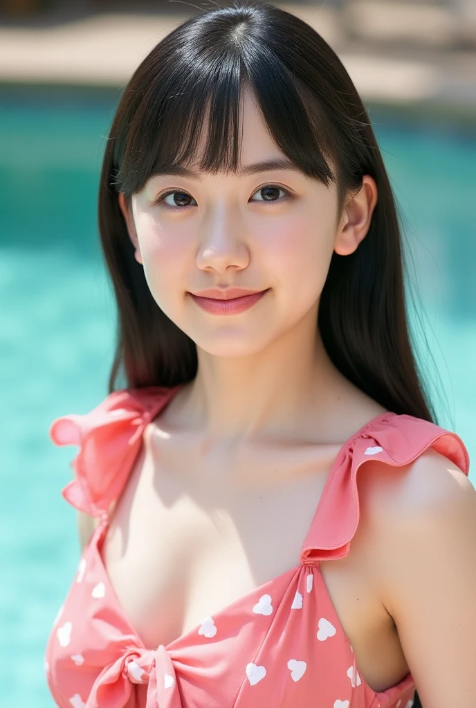 She has a very cute face like an idol who looks 15 years old.、Looks like a young face、18-year-old female、Gentle and cute、A kind smile、bikini、Sitting on a picnic seat in a park with beautiful cherry blossoms、big bust、whole body、RAW Photos、Genuine、Artistic、Genuine、High resolution、Genuine Life、No copyright notice