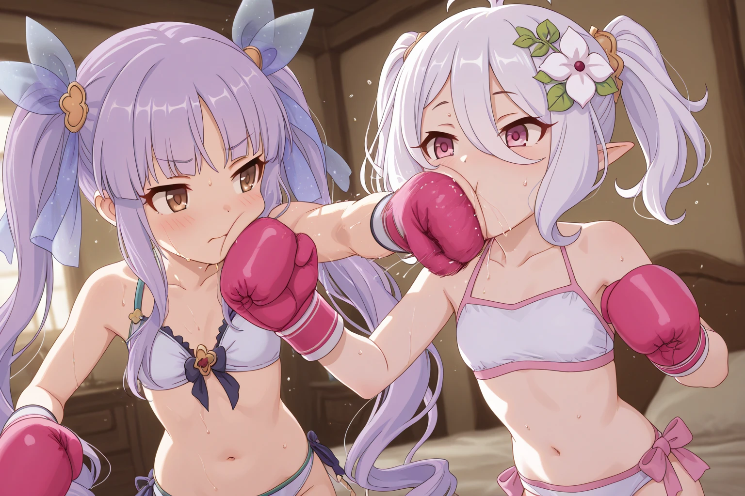 All kinds of people (Touhou),NUDE, ,spread both legs,arm behind head,flat chest,, squat exercise,whole body(from the top of the head to the toes),,female Bodybuilding,1 girl(Central photo).Jagged teeth,Gray Hair.Red goat horns,Pointed Ears