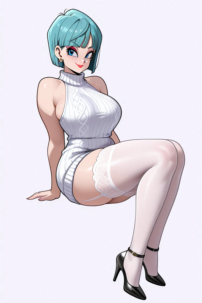 Condom Belt、front、Ultra-detailed illustrations、Ultra-precise expression、masterpiece、Highest quality、ultra High resolution、High resolution、Hiromitsu Takeda Style、Angle from the side、White background、Simple Background、Character portrait、One girl、solo、Mash Kyrielight、light purple hair,short hair,hair over one eyes、Wedding dress、Heart Tiara、White high heelini skirt、White tights、Frill Panties、garter belt、
