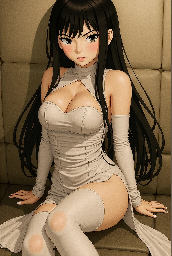 masterpiece, glamorous, large breasts, long hair, black hair, nipple, large areolae, nude, naked,