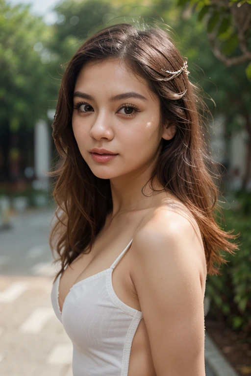 Woman, open eyes, prominent nose, protruding ears, long hair, white skin, firm skin, beautiful, high quality, big ears.