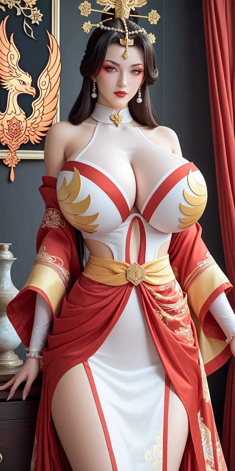 bellyband。Cover。big breasts。Breasts larger than torso。smooth and delicate woman。Sexy hot woman。prostitute。Hairpin。Taoist robe。full-body shot,High heel。Cultivation clothing。exposed。Antique Chinese costumes。vintage sexy clothing。Fengguanxiapei。Bundled hair with a golden crown。camel toe。