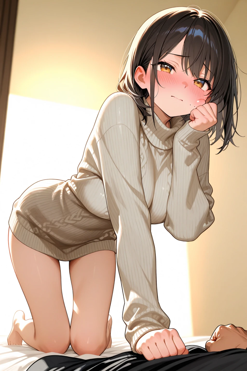 Anime girl in panties and sweatshirt with sexy tits