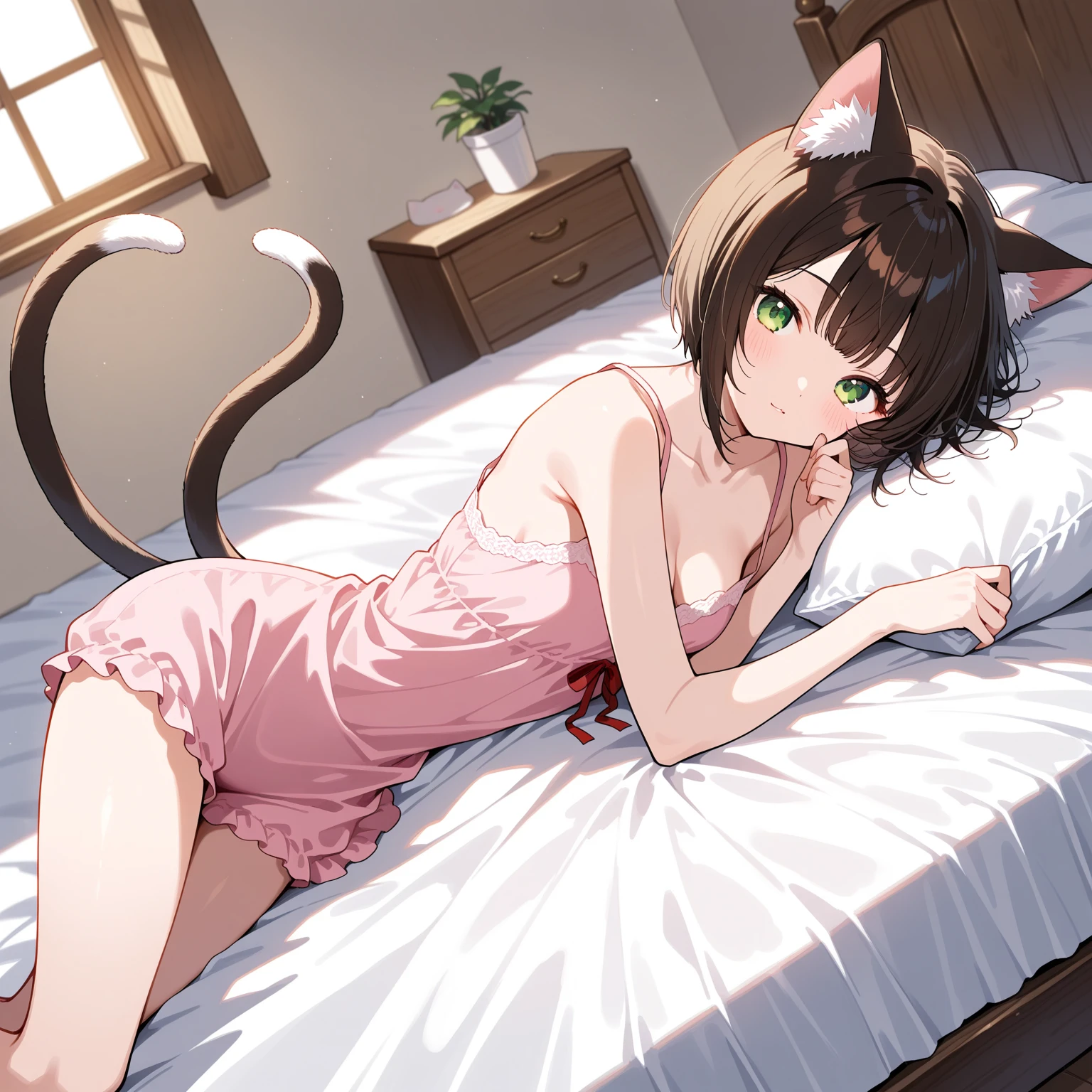 highest quality, masterpiece, detailed, nsfw, 1 girl, (((??????))),((flat breast)), lie on back, 2 legs up high, nipples, from above, bare foot, garden, bed, ((spread legs)), pussy juice, knees away, hold knee, ????? own nipples, put the soles of the feet forward, choker, anklet, earring, bracelet, Ribbon, garter straps, garter belt, kaga \(kancolle\), 1 side tail hair,