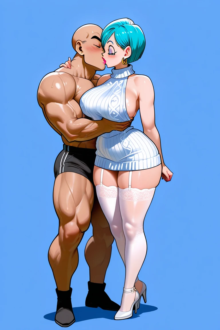 1 man 1 girl Manga comic sensual brunette girl Straight loose hair, blue eyes wet white t-shirt, black tabled skirt In a sensual pose, she teach self defense knee with a woden dummy (bigboob big ass) (wet t-shirt) (highly detailed) (concept art) (manga) (anime) (draw) (face anime detailed) (comics)