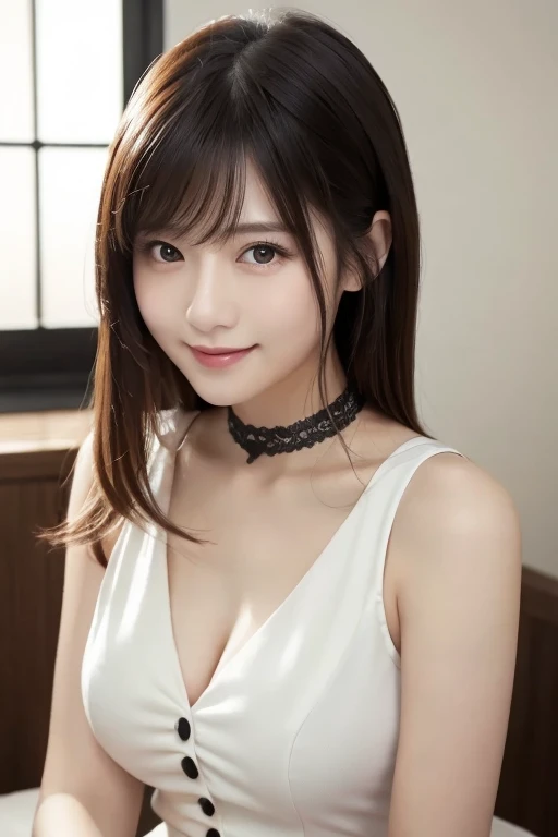 Best Quality, masutepiece, High resolution, 1girl in, Beautiful face, slenderbody、Hair Accessories, gaze at the audience, Smiling, closes mouth, Beautiful lips, Dress, Hair Accessories, Necklaces, Jewelry, Long hair, earrings, Beautiful face, On the body, Tindall Effect, Realism, Dark Studio, Edge lighting, Two-tone lighting, (High Detail Skin: 1.2), 8K UHD, Digital SLR, Soft light, High quality, Volumetric lighting, Photo, high-definition4K, 8K, Blurred background