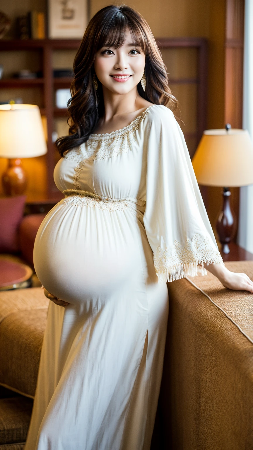 Pregnant women、Caucasian、Blonde、Maternity Dresses、Sit on a chair