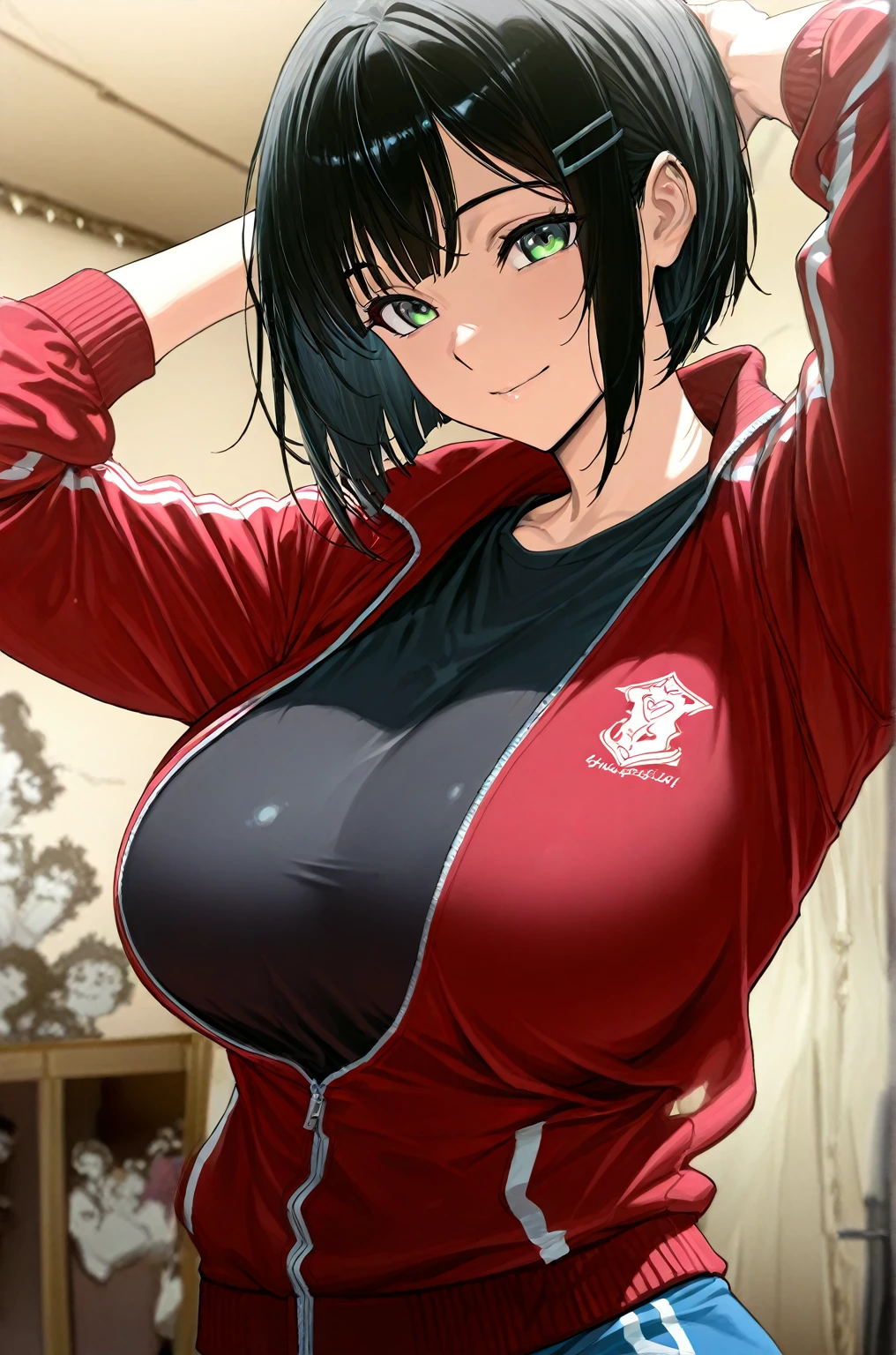 Let&#39;s work, Aoi Asahina, short hair, bangs, blue eyes, brown hair, hair ornaments, ponytail, hair clip, black skin, Dark skinned woman,Oily skin,troubled face, (ecstasy:1.3) ,(slut:1.2),(vulgarity:1.3),(fucked silly:1.1),(steam:1.1),(wet:0.8),(trembling:0.8),(tears:0.7) ,(drooling:0.6),(sweat:1.1),
BREAK shirt, long sleeve, cleavage, clavicle, Jacket, white shirt, open clothes, shorts, hair clip, open Jacket, red Jacket,((huge athletic breast)),cleavage,(shirt lift),((show off bra)),(slender stomach)),,((slender)),(black bra:1.2),
BREAK outdoors, classroom,
BREAK looking at viewer,breast close-up,
BREAK (masterpiece:1.2), highest quality, High resolution, unity 8k wallpaper, (figure:0.8), (detailed and beautiful eyes:1.6), highly detailed face, perfect lighting, Very detailed CG, (perfect hands, perfect anatomy),