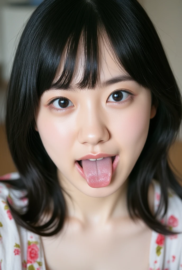(8K, RAW photo, highest quality, masterpiece: 1.2), Super detailed, super resolution, (genuine, genuine photos: 1.37), portrait, High-definition RAW color photo, professional photos, 非常に詳細で美New, very detailed, 8K wallpapers, amazing details, huge file size, official art, very detailed CG Unity 8K wallpapers, very detailed beautiful girls, very detailed facesHighly detailed eyes, very fine skin, very fine fingers, very small nose, very detailed detailed mouth, perfect anatomy, detailed background, fine clothes, one girl, 20th generation, cute girl, genuineistic body, white skin, glowing skin, black hair, cute, like々New, cute face, genuineistic face, delicate eyes, camera's line of sight、(facing the front、very detailed white skin), excited face, ((japanese school uniform)),Open your mouth wide and stick your tongue out、See here:、shortcut、short hairstyle、Staring at the photographer、lie down on the bed