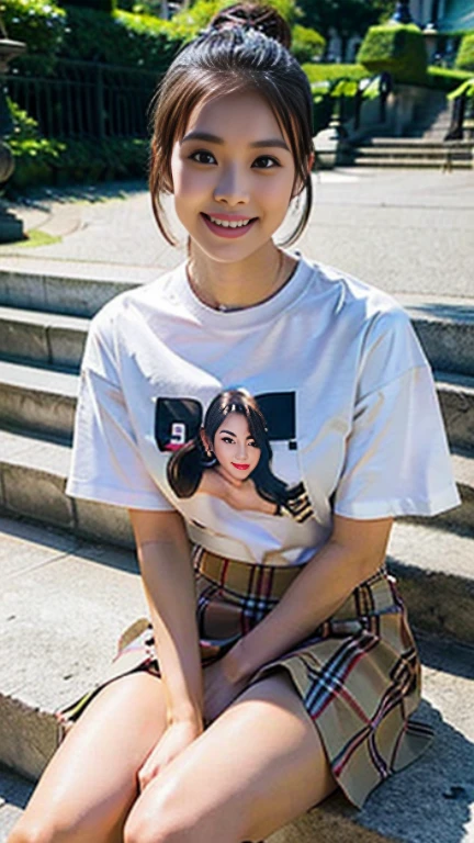 Beautiful girl, wear a ligth shirt that got wet from the rain .