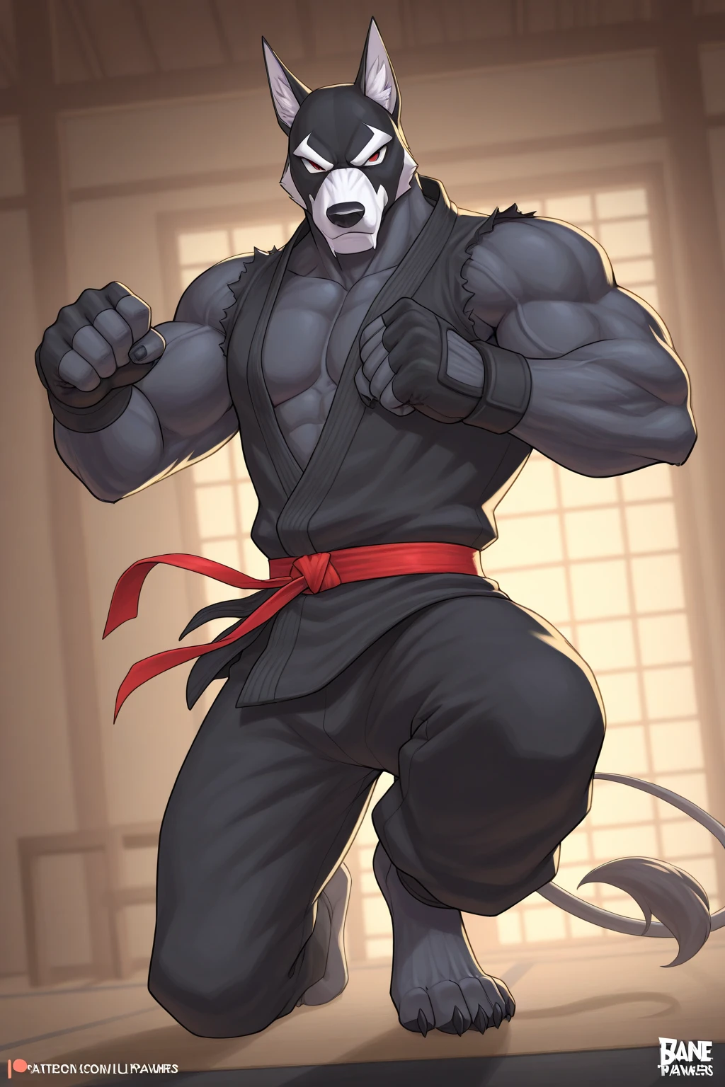 best quality,
rackanimal, 1boy, solo,full body, simple background, clenched hands, standing,scar, panda, pants, talons, dark skin, torn clothes, baggy pants, abs,black suit,water,
rackanimal,black background, <lora:Rack-ClayMaterial:1>