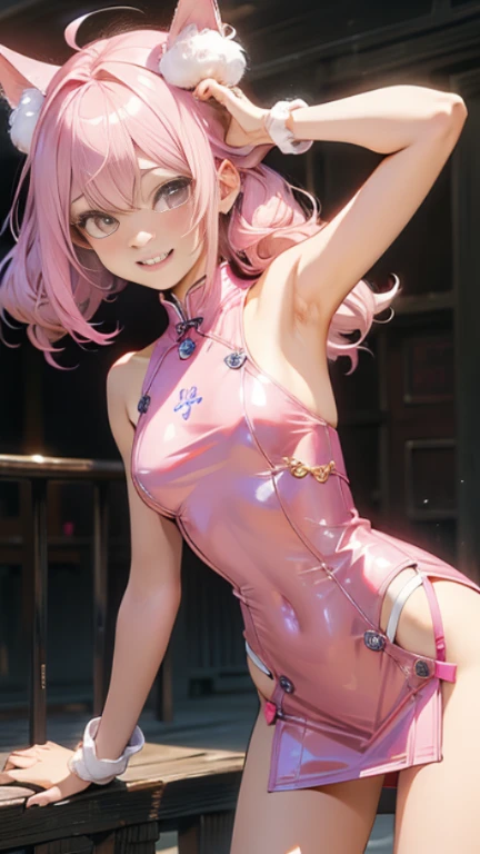 (Master masterpiece:2)、(16k UHD:2)、(One-man girl)、(flat chest:1.6)、(Transparent skin:1.6)、(Long pale pink ponytail hair:1.8)、(Golden Eyes:1.8)、(Nominal body type)、(Glamorous:1.4)、(musculature:1.4)、(Thin legs:1.6)、(lascivious:1.8)、(cute little)、(full of shyness)、(Metallic pink bunny suit:1.6)、(Metallic Silver Pantyhose:1.6)、(fake rabbit ears:1.8)、(Delicately written bunny suit)、Correct anatomy、Good anatomy、Five Fingers、(beach)、(((The ultra -The high-definition)))、(Ulutra HD)、(extremely highly detailed)), ((Very detailed and beautiful)), ((Very detailed and beautiful)), (luminism)),