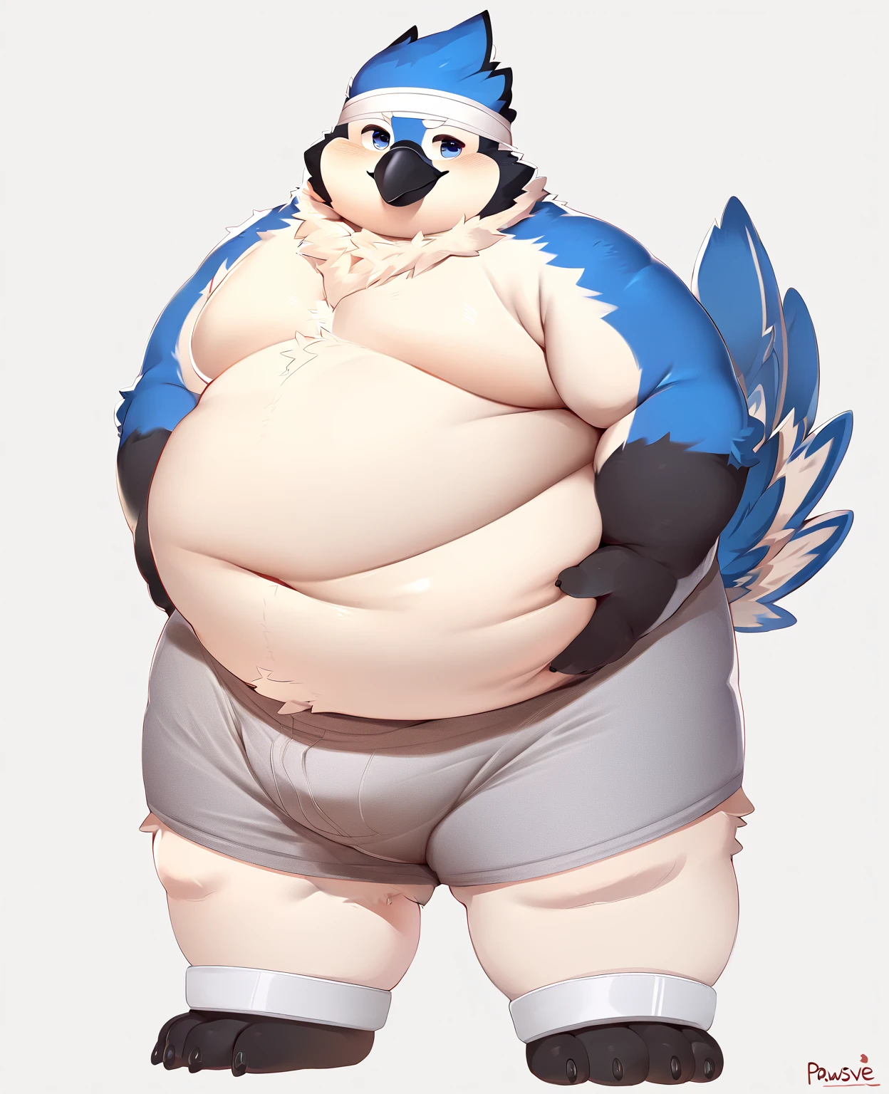 (((detailed eyes, detailed face))), (anthro, teba \(tloz\) <lora:character_TebaFRL27nO:1>, avian), male, (plump), (white briefs:1.8 <lora:bulge_brief_cum_xindigo_v2:1>, cameltoe <lora:cameltoe:0.2>, topless), sitting, arms behind back, smile, (konzaburou, ukan_muri, cute), bedroom, (soft shading), 8k, UHD, masterpiece