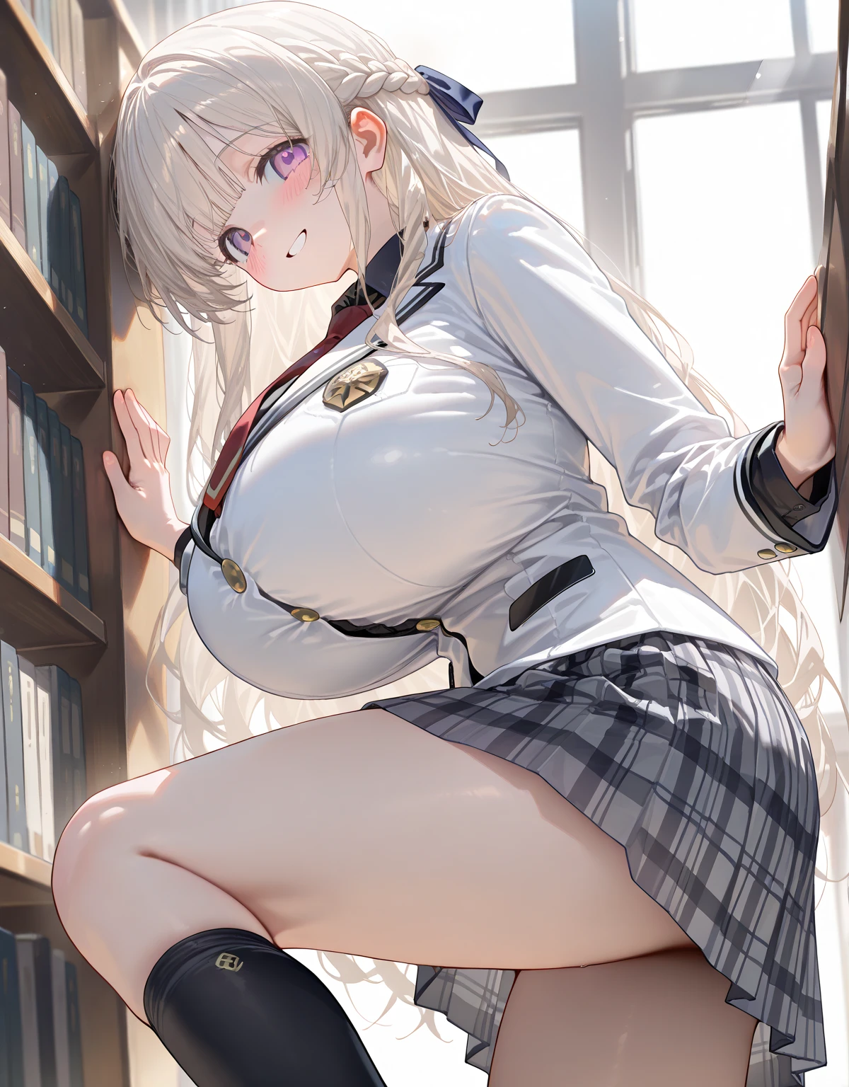 (best quality1.2),highly detailed,ultra-detailed,(masterpiece1.2),(illustration:1.2), Anime, Moe, game cg, solo, cute,
<lora:shiroko1-000006:0.9>(shiroko:1.2),halo, animal ears, animal ear fluff, grey hair, hair ornament, blue eyes, mismatched pupils,
<lora:Mami:1.0> MamiAi, breasts, blush, smile, bangs, large breasts, neck ribbon, hair ornament, ribbon, light blush, yellow ribbon, hairpin, dot nose, magical girl, skirt, shirt, thighhighs, long sleeves, hat, short sleeves, heart, thighs, pleated skirt, boots, detached sleeves, striped, puffy sleeves, puffy short sleeves, zettai ryouiki, black headwear, beret, brown footwear, knee boots, feathers, corset, striped thighhighs, vertical stripes, high collar, brown thighhighs, yellow skirt, vertical-striped thighhighs,