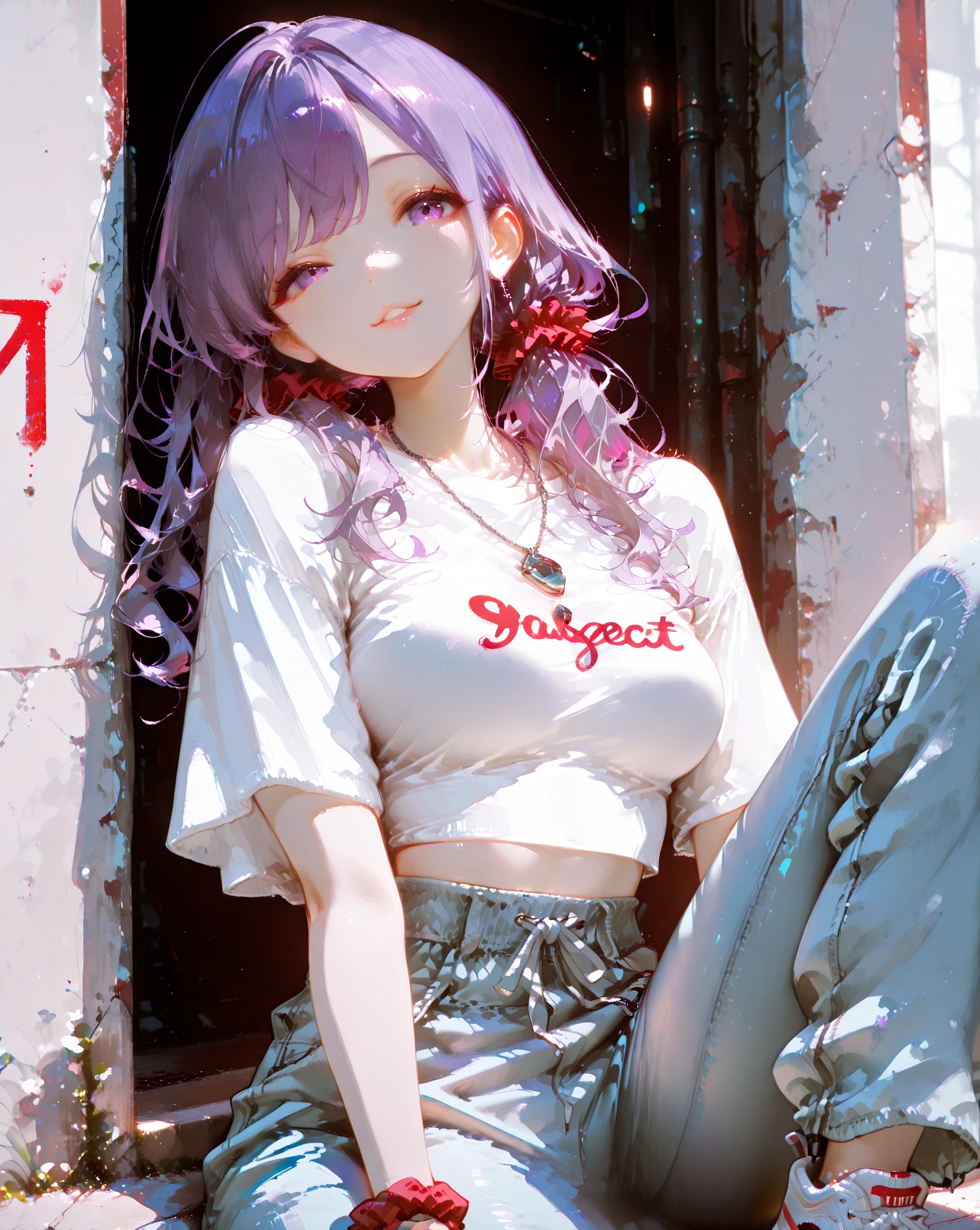One girl, 8k, Very detailed, Ultra-high resolution, Highest quality, masterpiece, ((Extra Large_chest!!!!!!!!!!, perfekte chest)), beautiful girl, 18-year-old, Tsundere, sexy, cute , hot, ((Wearing a clove top, Wearing a pleated skirt)), ((blue eyes, Pink Hair, Long Hair)), Sit on the bed