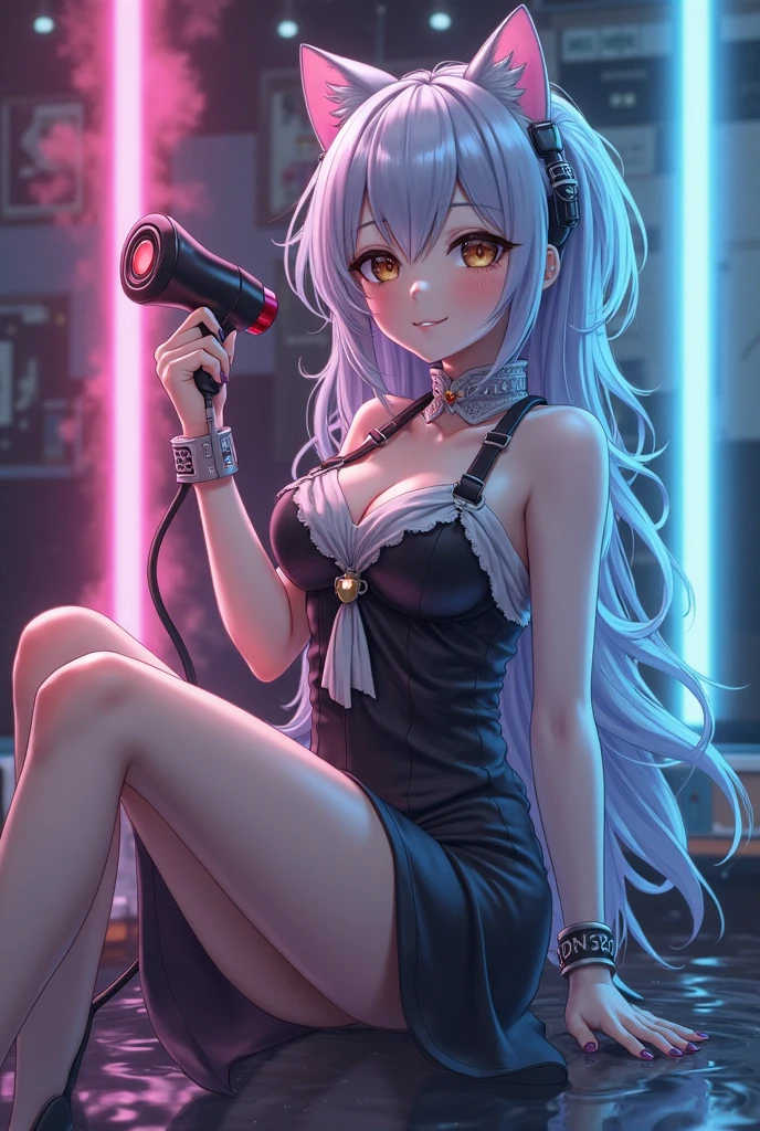 (masutepiece: 1.3), (max resolution: 1.2), (Ultra HDTV: 1.2), cinema lite, Ultra HDTV, (Detailed eyes and skin), (detailed facial features), 8K resolution, Sharp Focus: 1.2, Perfect Style, Beautiful Face, accurate, Anatomically correct, Highly detailed face and skin texture, Detailed eyes, Dark-blue eyes, Double eyelids, Thin eyebrows, (dropped eyes:0.65), (Glitter Eyeliner:1.2), Natural cheeks, (Sweaty skin), (Fair skin:1.2), shiny necklace and earrings, (Glossy lips: 1.4), BREAK, absurderes, One-person viewpoint, (She is Very Cute female bar hostess), (While Wearing a white String micro bikini:1.2), BREAK, (wear a blazer:1.3), BREAK, ((skirt:1.2)), ((showing string panties a liittle:1.2)), (high heels), BREAK, (shy smile:1.2), ((18 years old, Very Cute and neat girl:1.3)), (high-ponytail hairstyle, Wavy Hair), ((Dark Silver hair:1.4)), Medium Long Hair, BREAK. (Super Close-up of buttocks: 1.2), (looking back only head:1.2), ((Bold pose with buttocks sticking out:1.4)), (Focus on ass:1.6), (from behind), medium large breasts, (by the bar counter)), ((In the super erotic night club)), BREAK, (((Purple neon lights:1.3))), (dimly lit store:1.2),