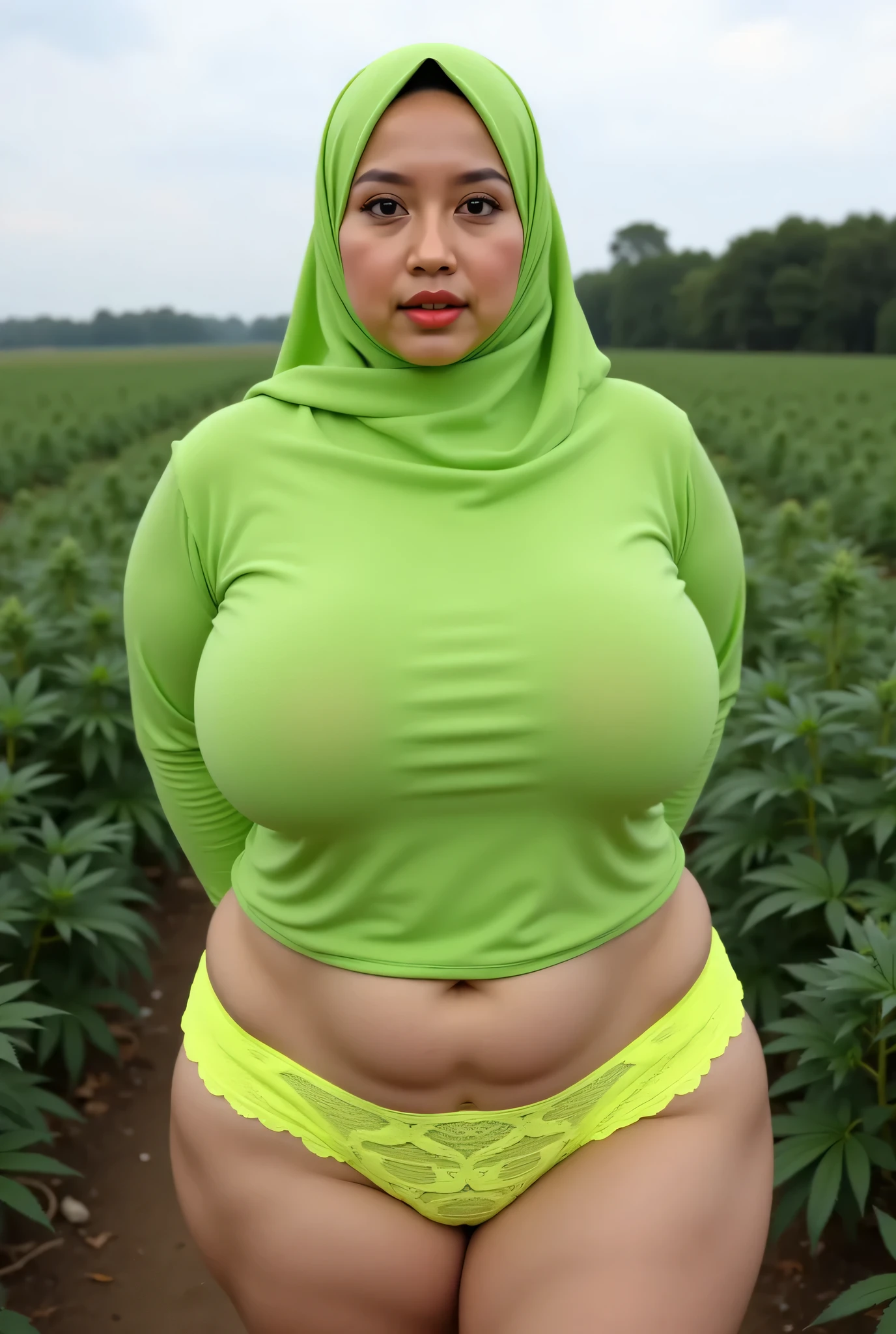 hijabi fair color girl full body in deep cleavage and big fat ass Farmers' Market in the Square naked holding banana