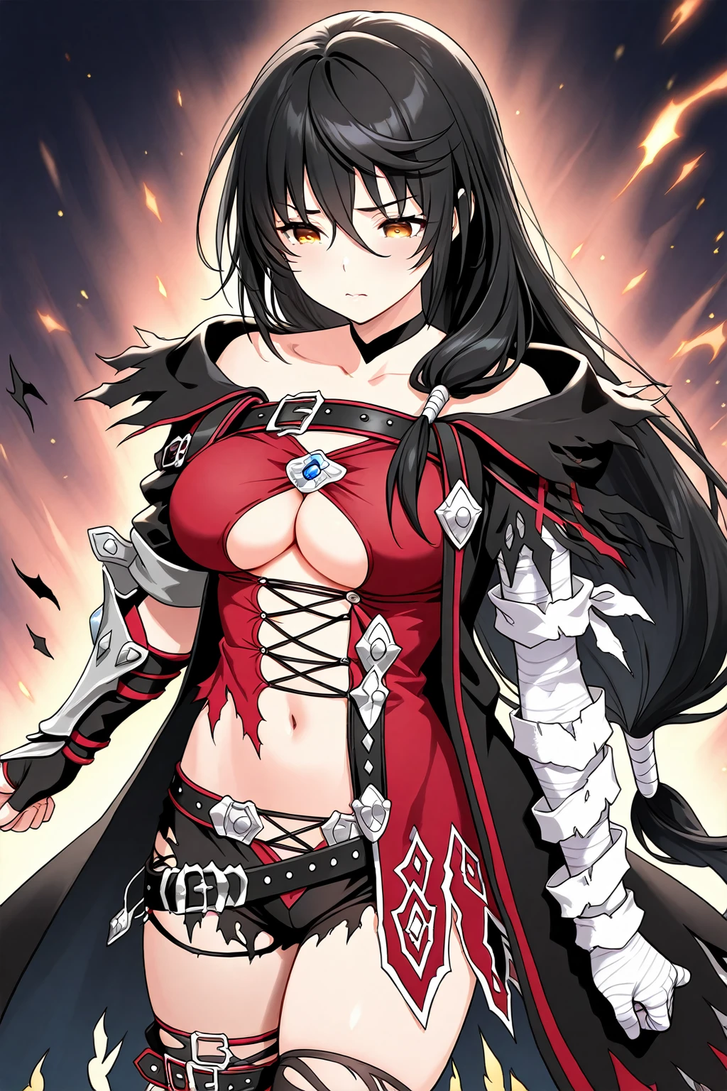1girl, velvet crowe, velvet-outfit, flameclaw, solo, claws, <lora:VelvetCrowe:1>,, , highres, absurdres,