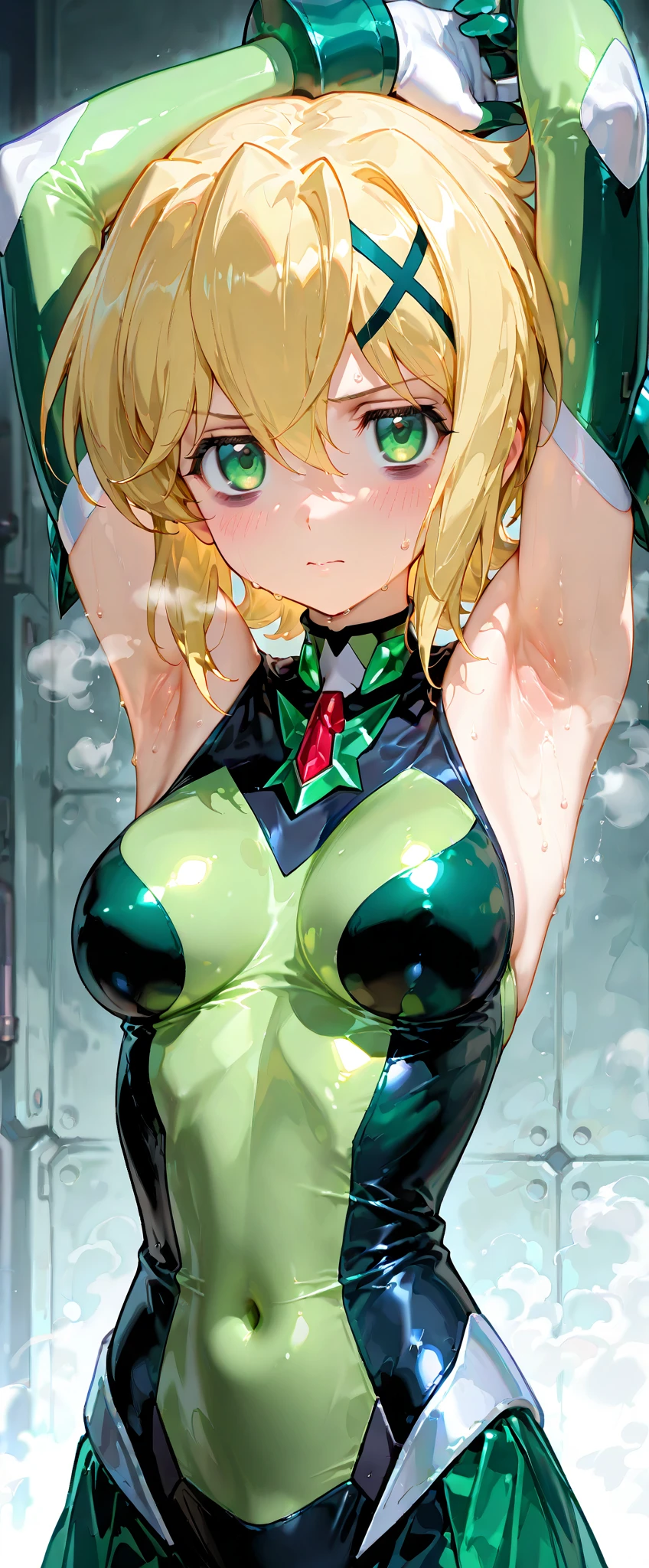 (Yellow-green leotard:1.6)、(See-through:1.6), (expose the nipples:1.6)、(wet pussy:1.7)、spread your legs、 (cum in tit:1.8)、((highest quality, 8K, masterpiece:1.3)), detailed eye, look at the camera, ((Natural light:1.2)), blondeの1女の子,slim,(professional photographer) brown eyes, (blonde:1.4), looking at the viewer、blush、22 years old、very embarrassing、crying expression、red cheeks、(On Stage:1.4)、large audience