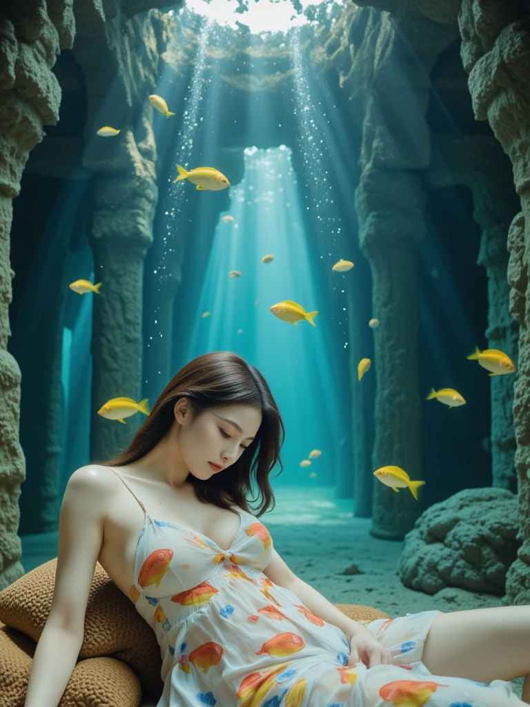 a girl, is, Special effects, magician, detaild, Cinematic lighting, Legs in the water, atmospheric perspective, 10, super detail, high-detail, High Quality, high-res, masterpiece, bestquality,