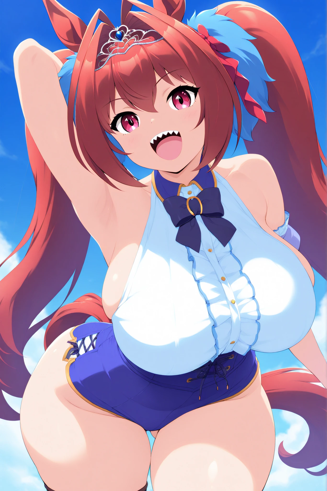 Uma Musume、Daiwa Scarlet、BIG ASS、big boobs、Big Breasts、big breasts、big butt、Enchanting Thighs、Superb Ass、wide hips、anime style、hanging eyes、double teeth、