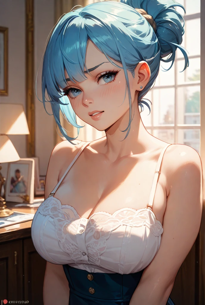 Masterpiece, best quality, 16k resolution, NVIDIA RTX Ray Tracing technology, Create a 4K resolution, ultra-realistic, and extremely detailed artwork, award winning, retina, soft light, sharp focus.(hyper-realistic:1.4) , (medium shot:1.5)
Rem from rezero, (remrin), cute, lustrous skin, enchanting gaze, blue hair, short hair, hair over one eye, blue eyes, white thighhighs, looking at viewer, strongly ashamed, embarrased, blushing, epic, cinematic, dramatic, reflective, shining, purple glow, big breasts, cleavage, sexy, modeling pose, turned
FULL BODY SHOT, ultra wide angle, textured skin, face detail, clean skin, perfect hands, perfect anatomy, anatomically correct