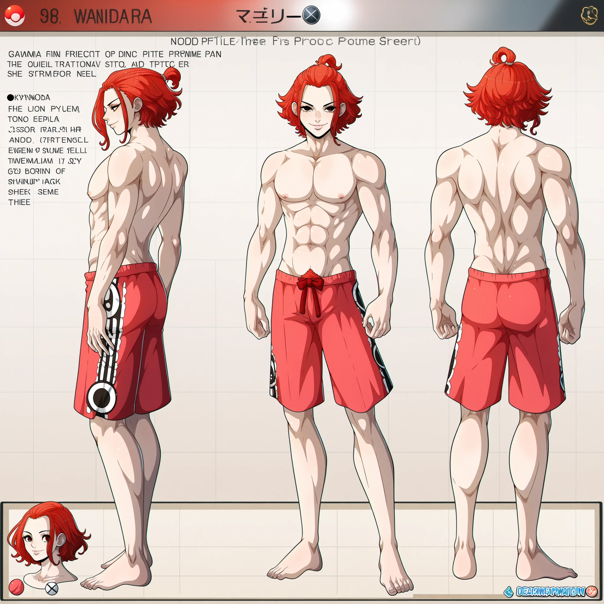 (no background、white background:1.4)、(Standing picture)、Japanese、10th generation male、1 person、 muscular、slender body、he has black hair、 strong jaw line、He's naked, bad face、((whole body、stand))、barefoot、blue bikini