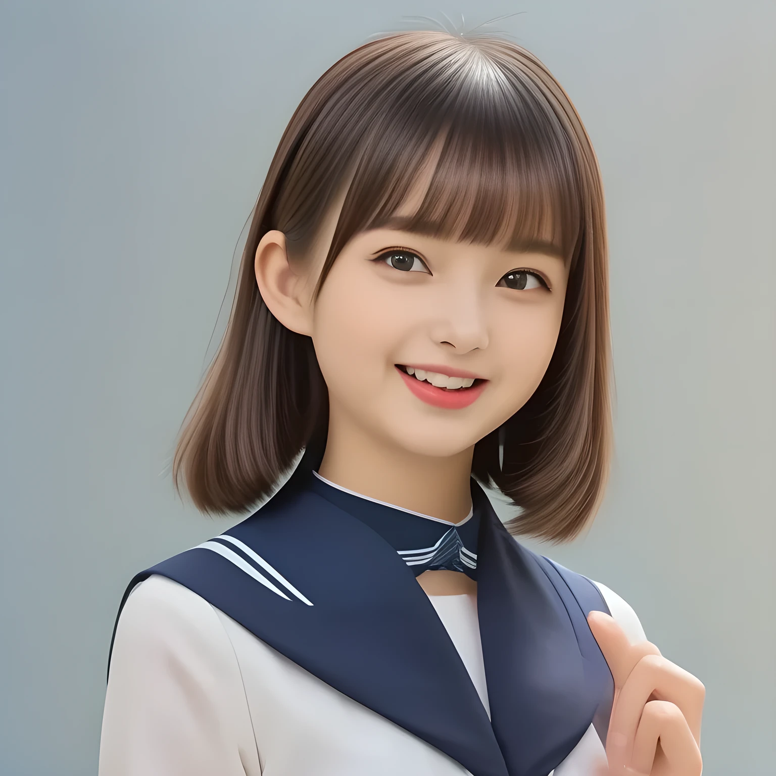 (highest quality, masterpiece, clearly detailed:1.5), highest quality, High resolution, 1080p, 8K, (Too beautiful, infinite kawaii, ((meek & conservative)) ((sweetest and cutest)) ((beautiful girlish and Evolved with grace)), ((Too much beloved)) noble grown beautiful beautiful girl with detailed, 155cm height, ((svelte silhouette)), Cloistered beauty, lewd mind, promotion, promoting commercial lip cream, giving too much pleasure to my sensitive body's tip covered with beautiful hands and fingers, spoiling me by pleasure with detailed: 1.7), (laughing white face with unreal angelic beauty, overflowing with translucence: 1.8), (Pristine blue uniform, (Neatest (navy colored) sailor-style school uniform, navy sailor collar, shiny-blue sailor scarf, with detailed): 1.8), (Too beautiful dreamy eyes and neatness charm the viewer), (Giggling cohort background with many white lovely marks, clearly detailed foreground, with most beautifully detailed: 1.9), ((purity and neatness of pristine uniform is very impressing): 1.8), (focus and lite on beautiful face, light-blue background: 1.9), (Beautiful brown eyes), (black long styled hair ((in accordance with school rigid regulations)), bangs trimmed carefully, neat long black hair of school style: 2.0), (her very fluttering high-tone voice tell me to give her everything like too sweet aphrodisiac trembles me: 1.4), (I can't stop discharging and draining my every liquid to her by the beauty and pleasure, she enjoys about it and improves it: 2.0) 